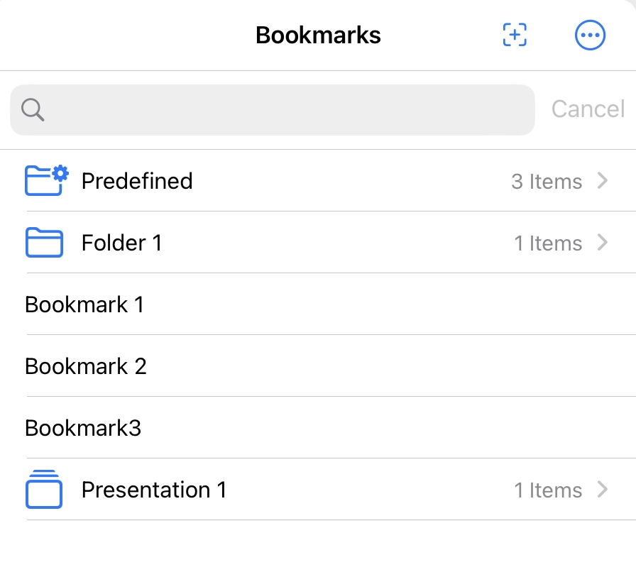 the bookmark menu with a folder classification system